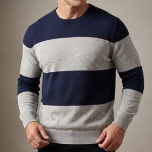 Club Room Men's Sweater Merino Wool Blend Striped Crew Neck Quiet Luxury XL